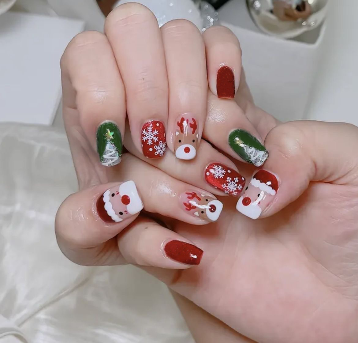 Nail Art Press On - Christmas Press on Nails Santa Reindeer