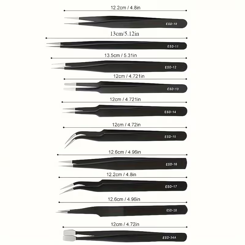 10Pcs Precision ESD Tweezers,  - Nail Art Ombre recension och pris