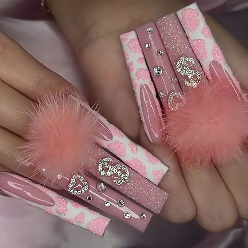 24Pcs Extra Long Square Press  - Nail Art Pink recension och pris