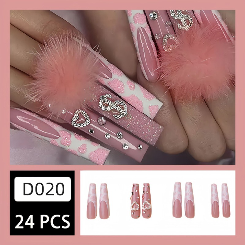 24Pcs Extra Long Square Press  - Nail Art Pink recension och pris